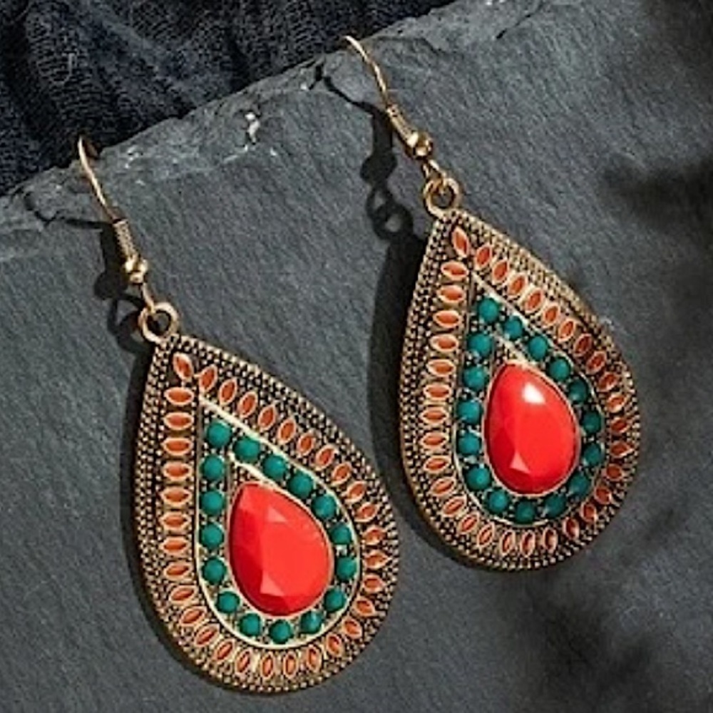 Boho Water-Drop Gem Studded Multi-Color Earrings